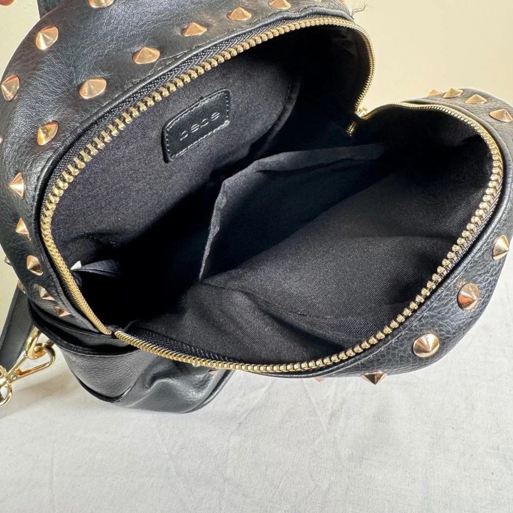 NWOT Bebe Black Rhinestone Studded Mini Backpack‎ Y2K Glam Vegan Leather Bag